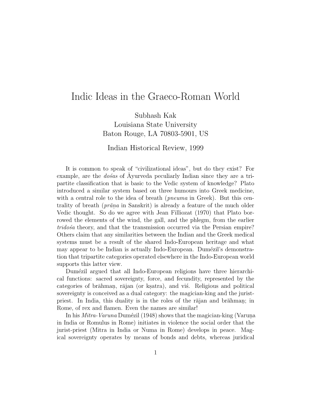 Indic Ideas in the Graeco-Roman World