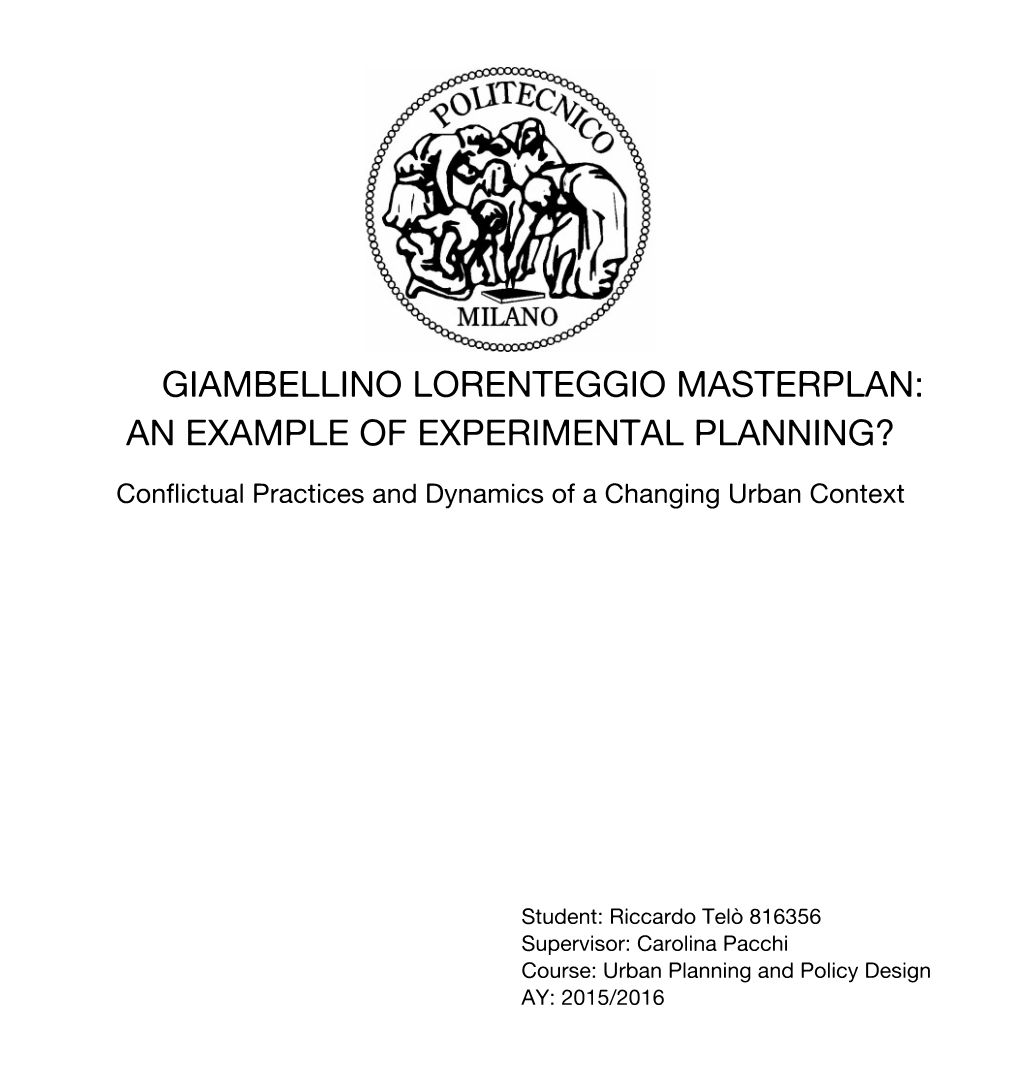 Giambellino Lorenteggio Masterplan: an Example of Experimental Planning?