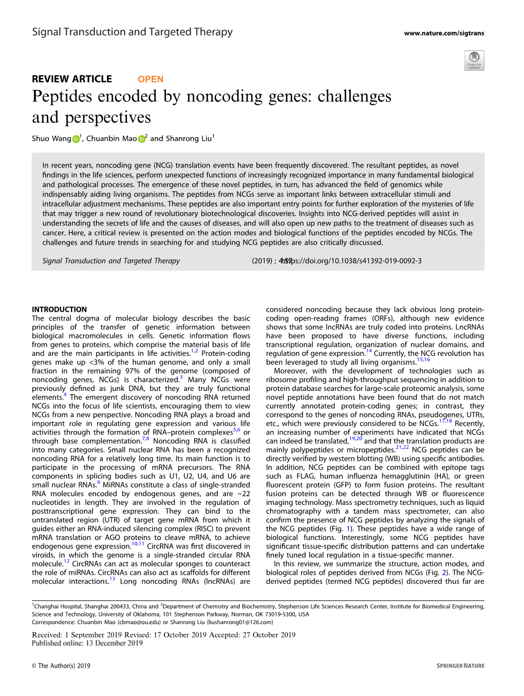 Peptides Encoded by Noncoding Genes: Challenges and Perspectives