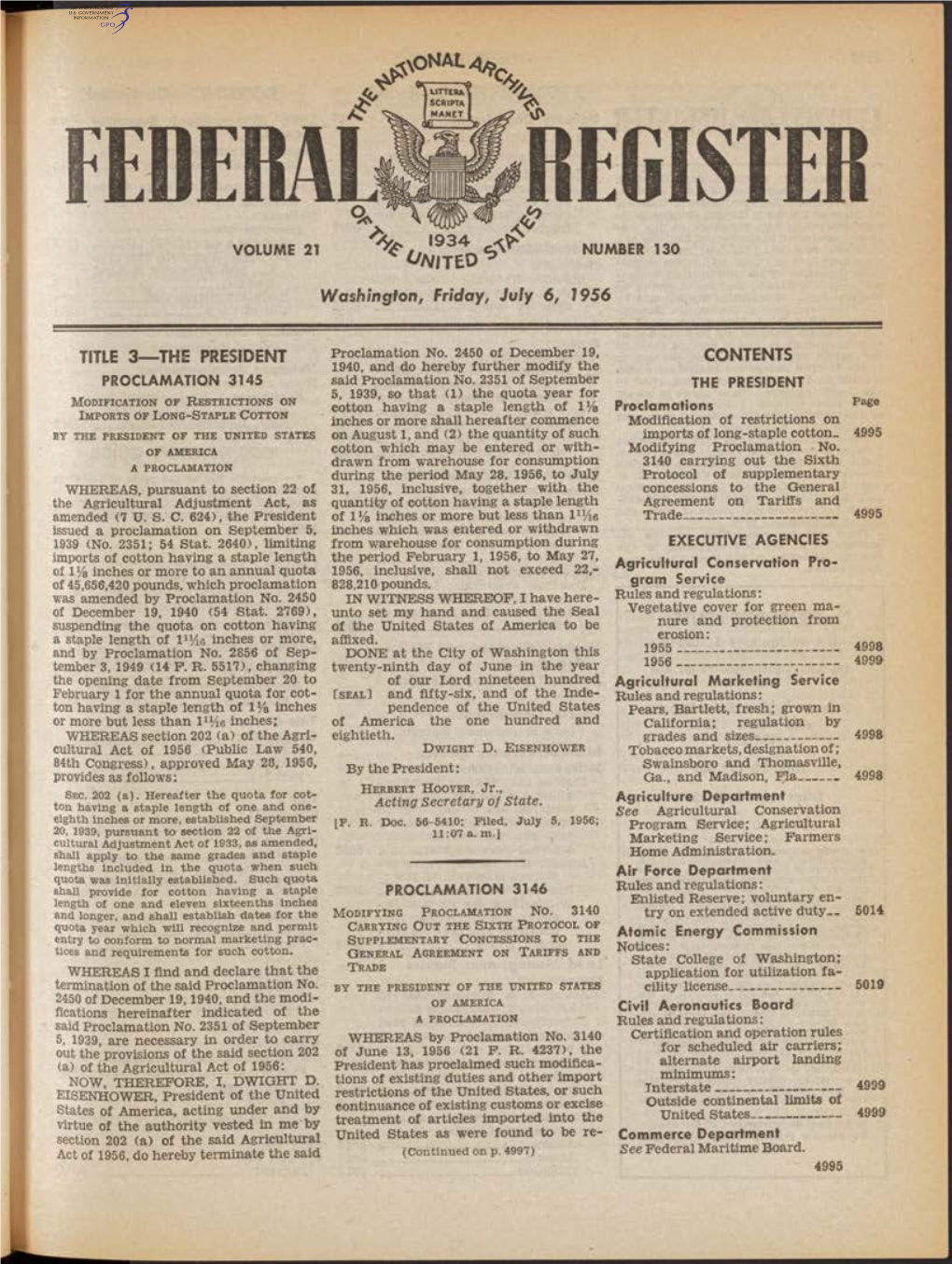 1934 Washington, Friday, July 6, 1956 TITLE 3—THE PRESIDENT