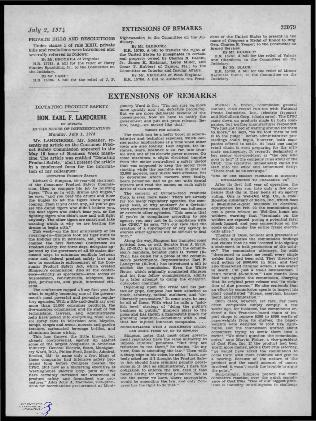 EXTENSIONS of REMARKS 22079 Dent of the United States to Present in the PRIVATE BILLS and RESOLUTIONS Nighswander; to the Committee on the Ju­ Diciary