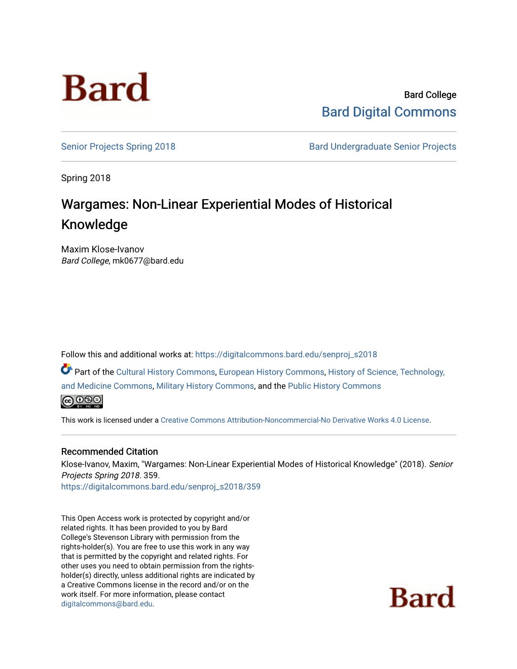 Wargames: Non-Linear Experiential Modes of Historical Knowledge