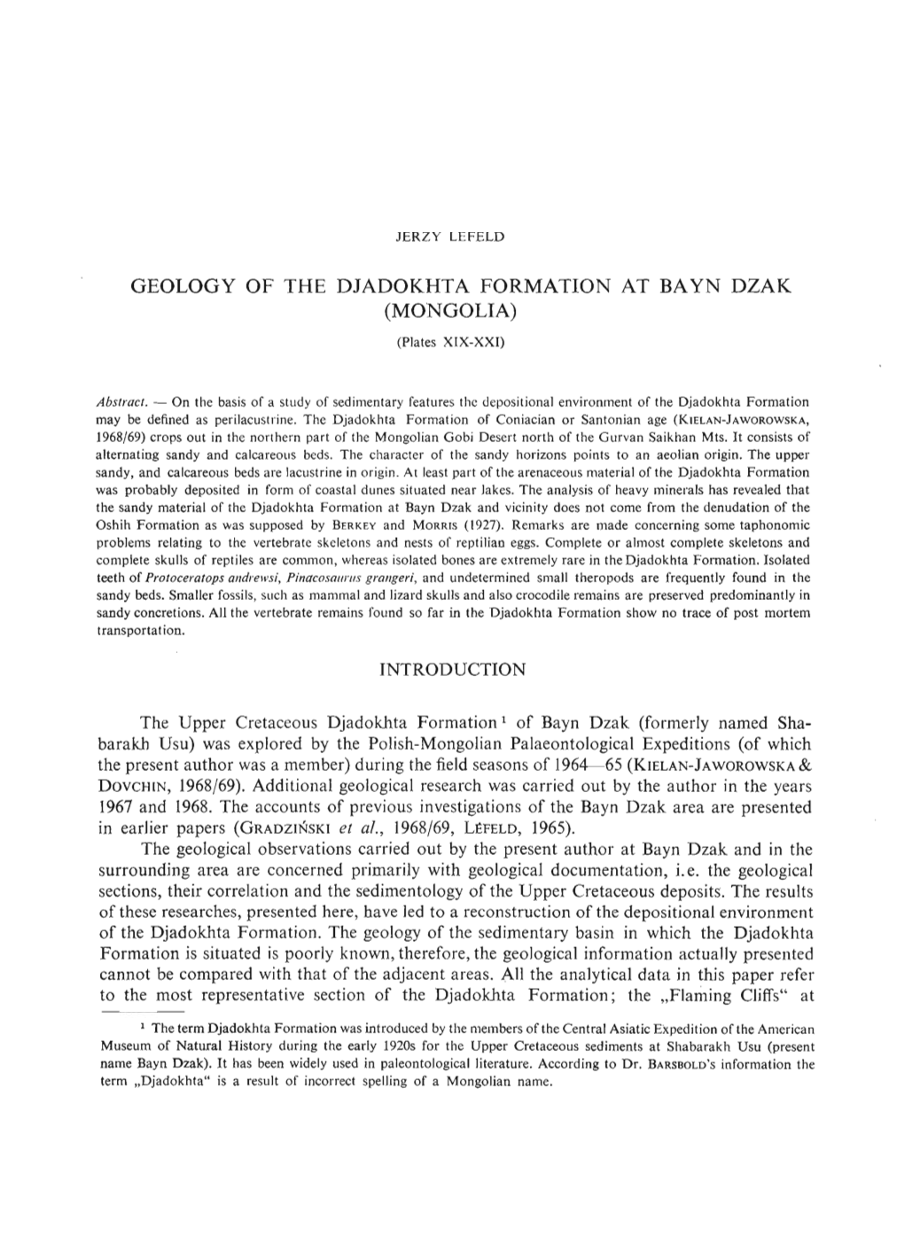 GEOLOGY of the DJADOKHTA FORMATION at BAYN DZAK -.: Palaeontologia Polonica