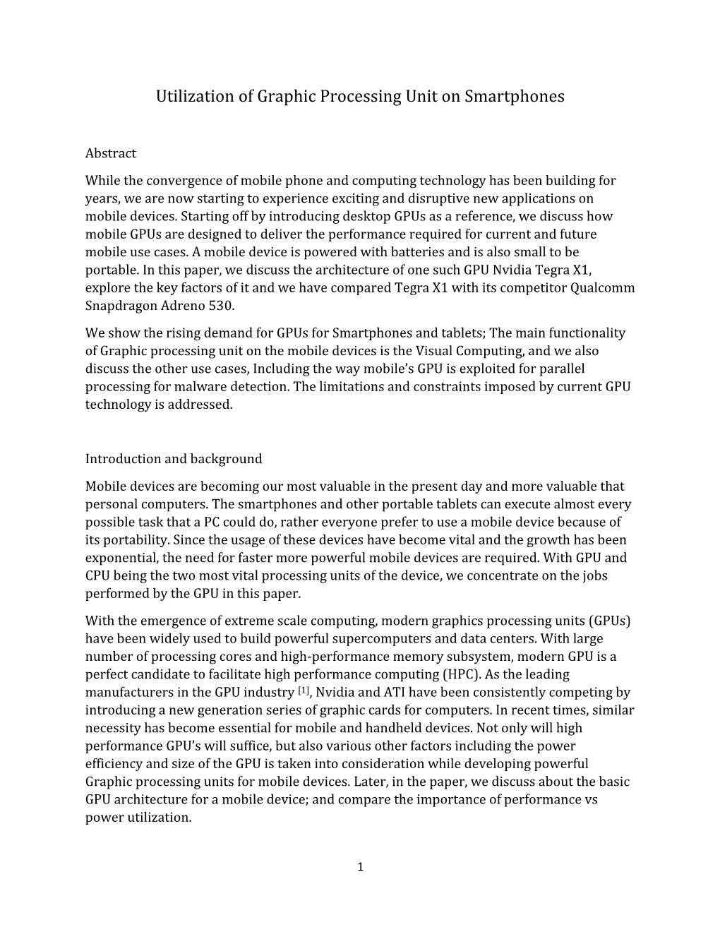 Utilization of Graphic Processing Unit on Smartphones