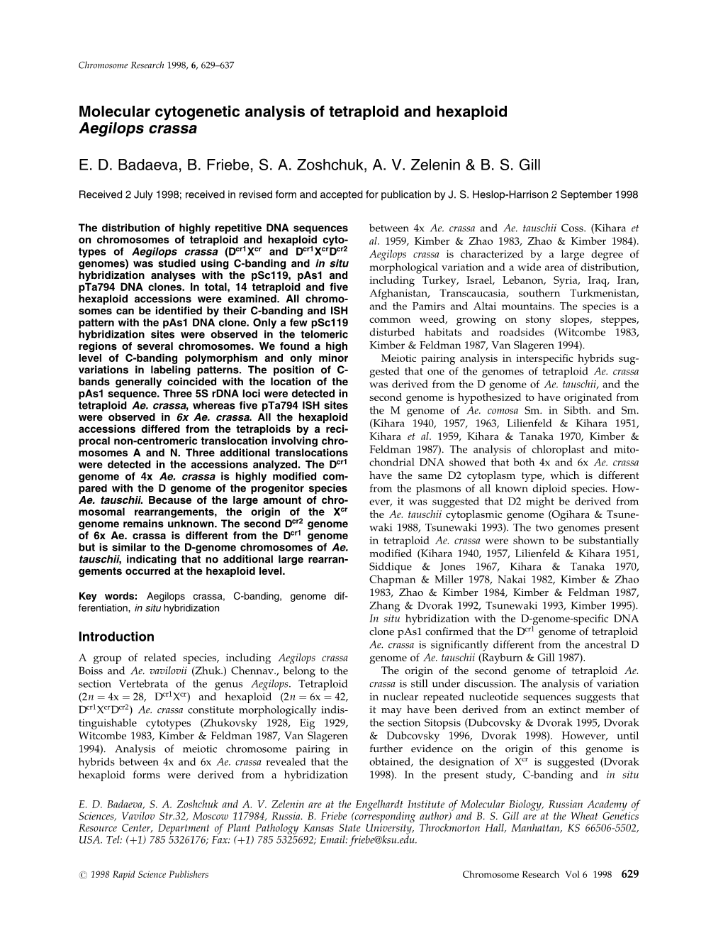 Molecular Cytogenetic Analysis of Tetraploid and Hexaploid Aegilops Crassa