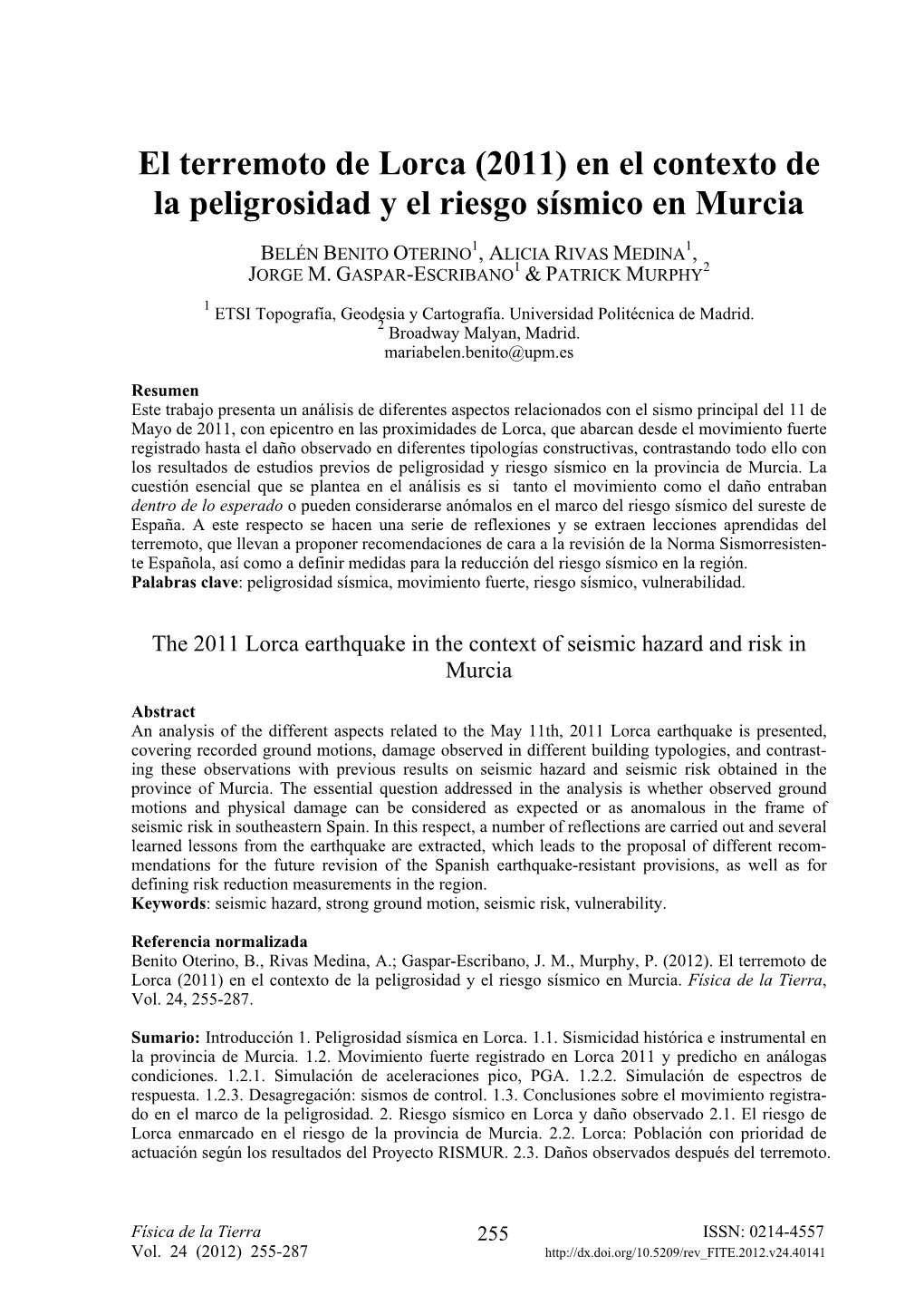 En El Contexto De La Peligrosidad Y El Riesgo Sísmico En Murcia