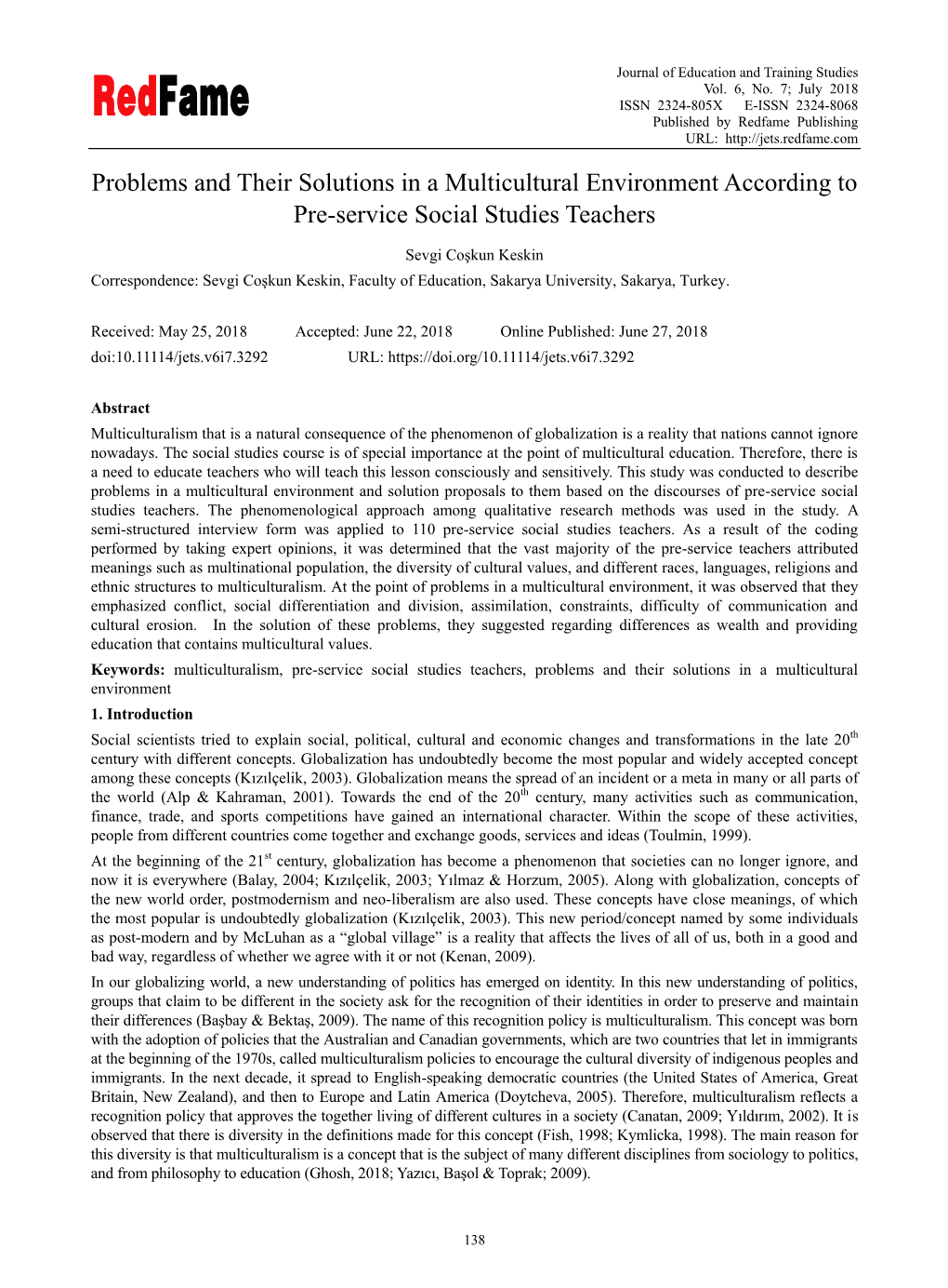 Problems and Their Solutions in a Multicultural Environment According to Pre-Service Social Studies Teachers