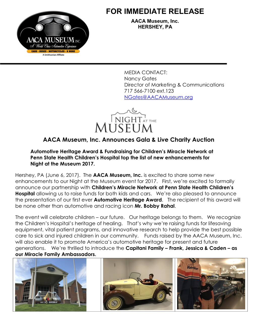 FOR IMMEDIATE RELEASE AACA Museum, Inc