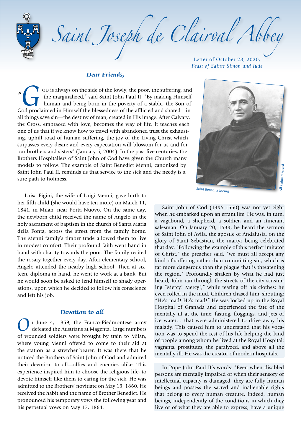 Saint Joseph De Clairval Abbey Newsletter (Free of Charge), Contact the Abbey