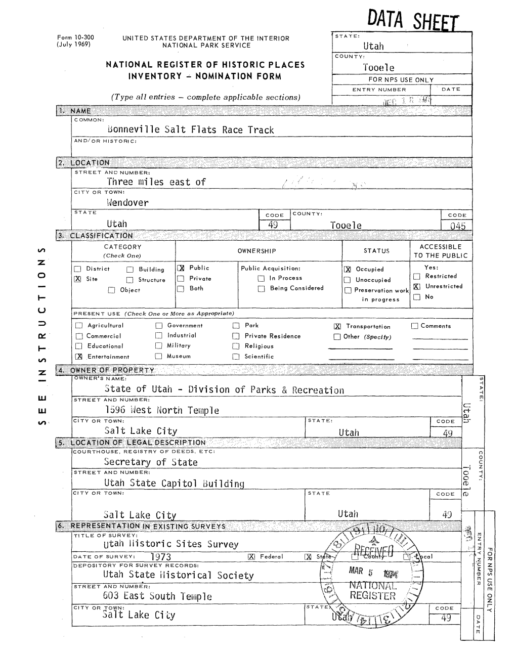 1974 Bsf Historic Register Form