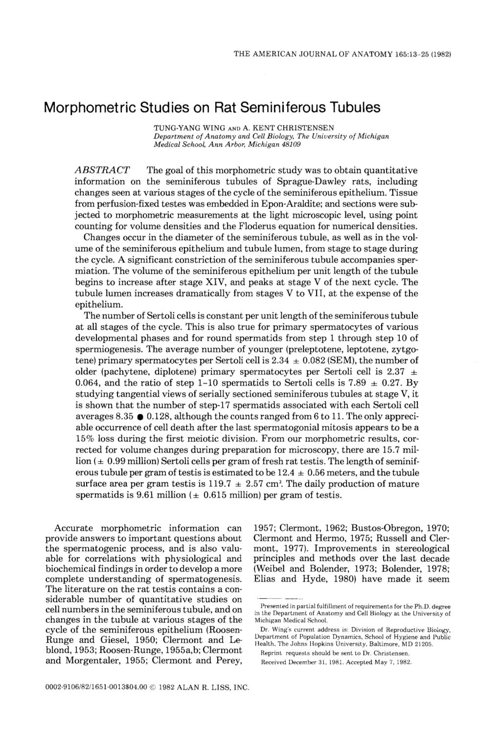 Morphometric Studies on Rat Seminiferous Tubules