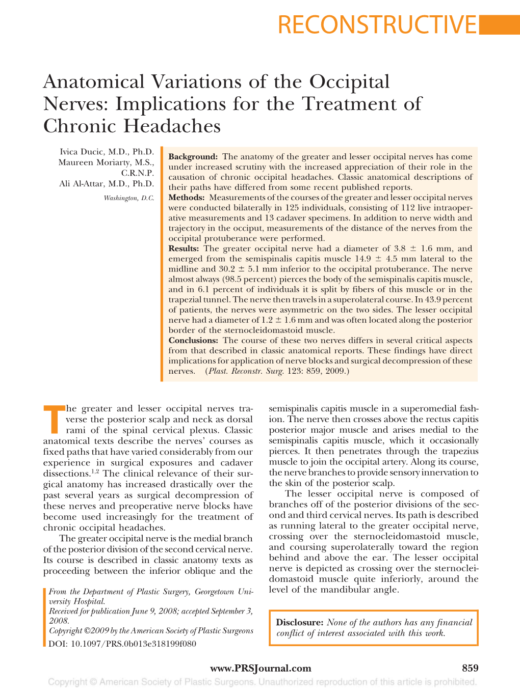 Anatomical Variations of the Occipital Nerves: Implications for the Treatment of Chronic Headaches