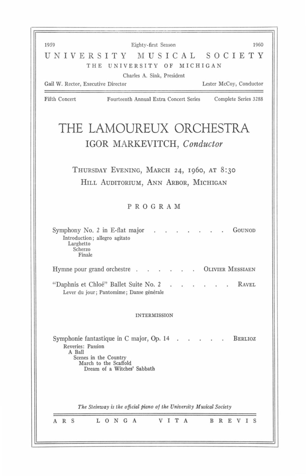 THE LAMOUREUX ORCHESTRA IGOR MARKEVITCH, Conductor