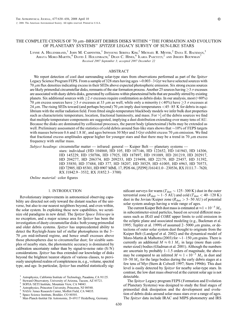 THE COMPLETE CENSUS of 70 M–BRIGHT DEBRIS DISKS WITHIN