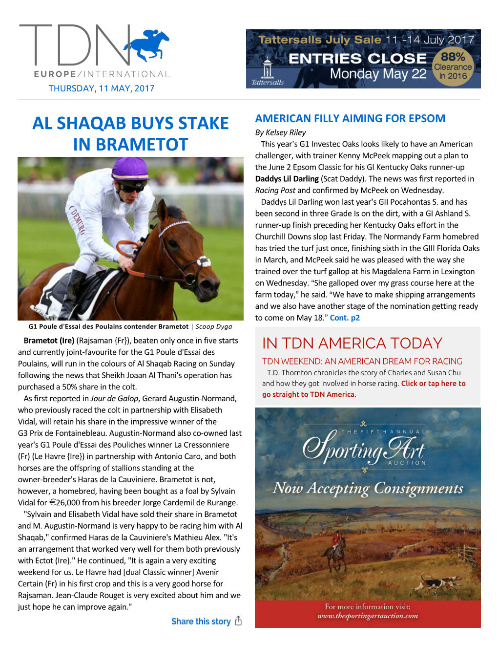 Al Shaqab Buys Stake in Brametot