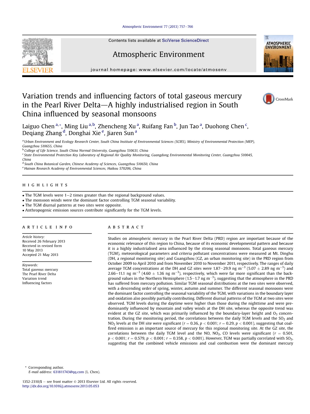 Variation Trends and Influencing Factors of Total Gaseous Mercury