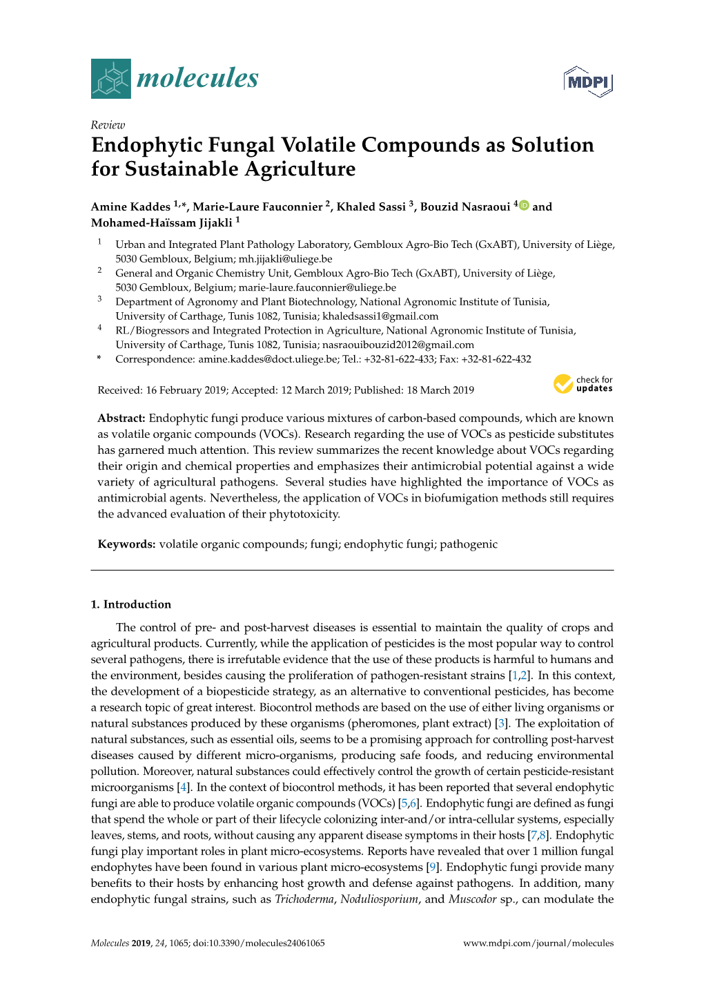 Endophytic Fungal Volatile Compounds As Solution for Sustainable Agriculture