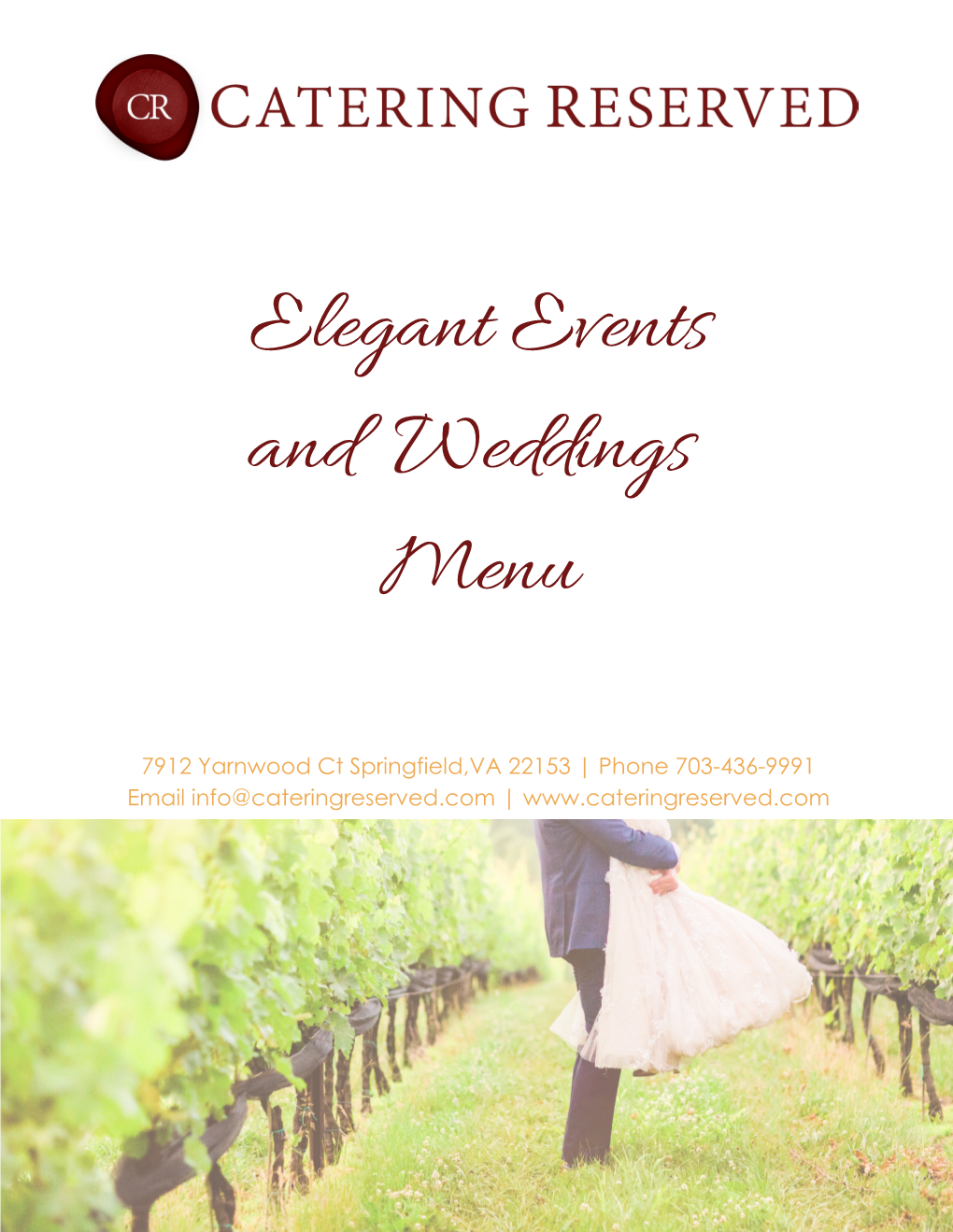 Elegant Events and Weddings Menu