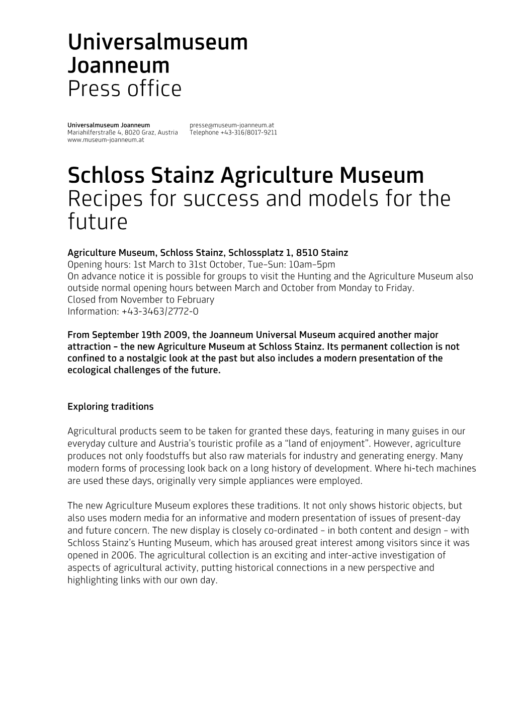 Universalmuseum Joanneum Press Office Schloss Stainz Agriculture