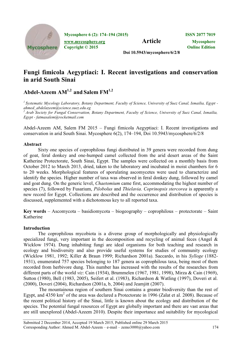 I. Recent Investigations and Conservation in Arid South Sinai