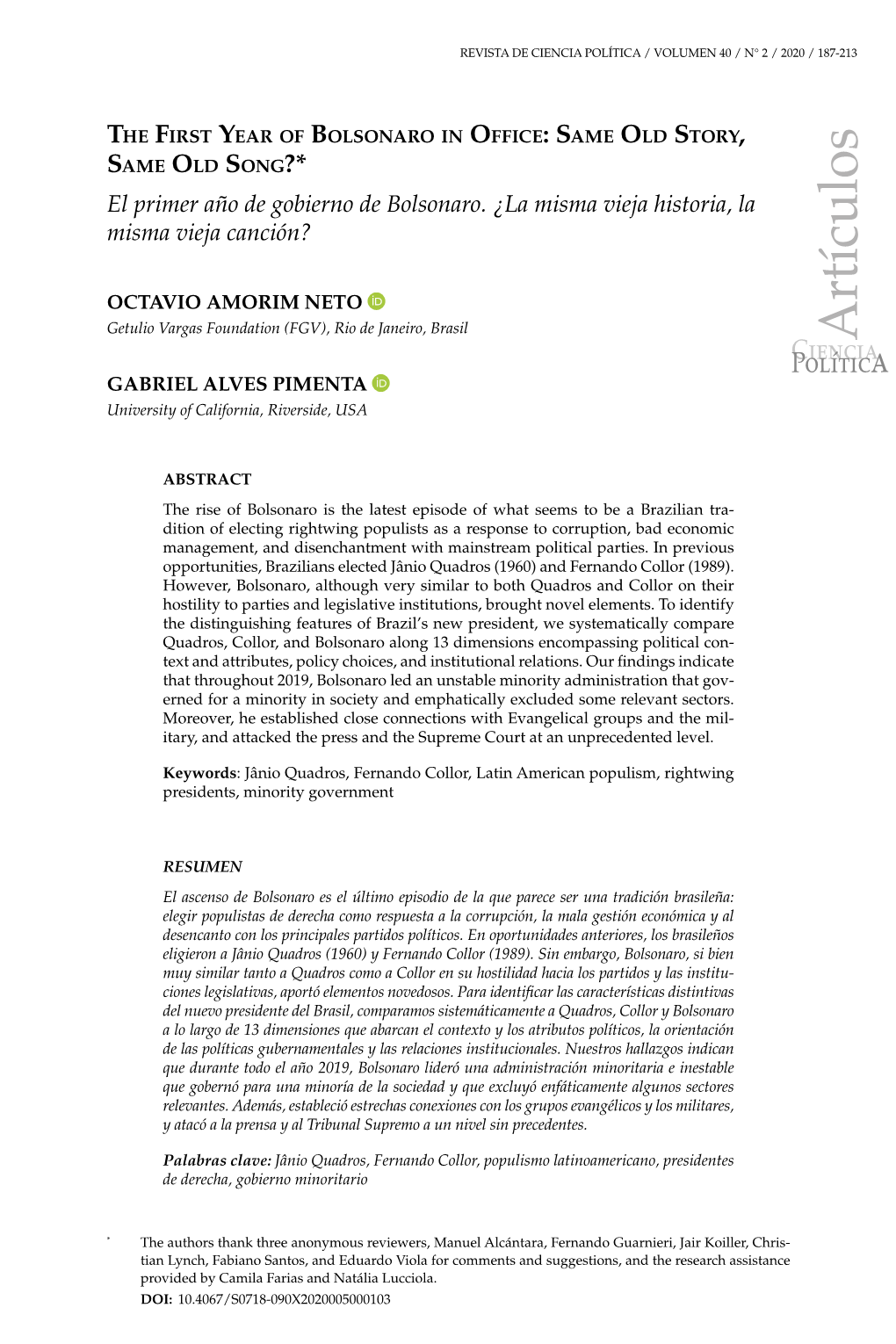 El Primer Año De Gobierno De Bolsonaro: La Misma Vieja Historia