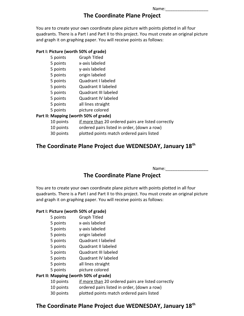 The Coordinate Plane Project