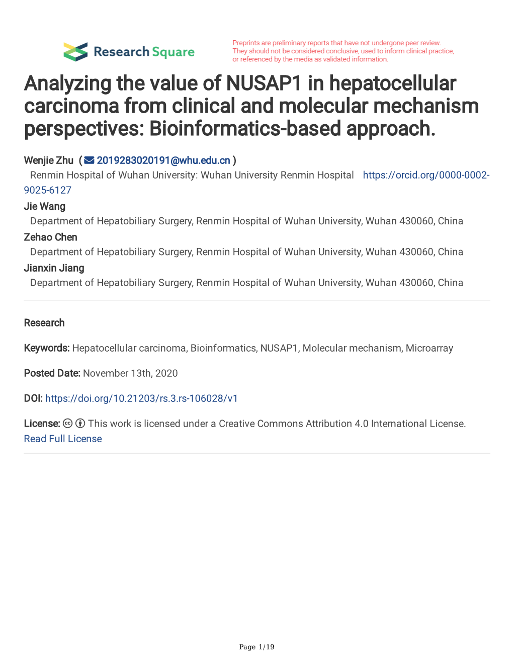 Analyzing the Value of NUSAP1 in Hepatocellular Carcinoma from Clinical and Molecular Mechanism Perspectives: Bioinformatics-Based Approach