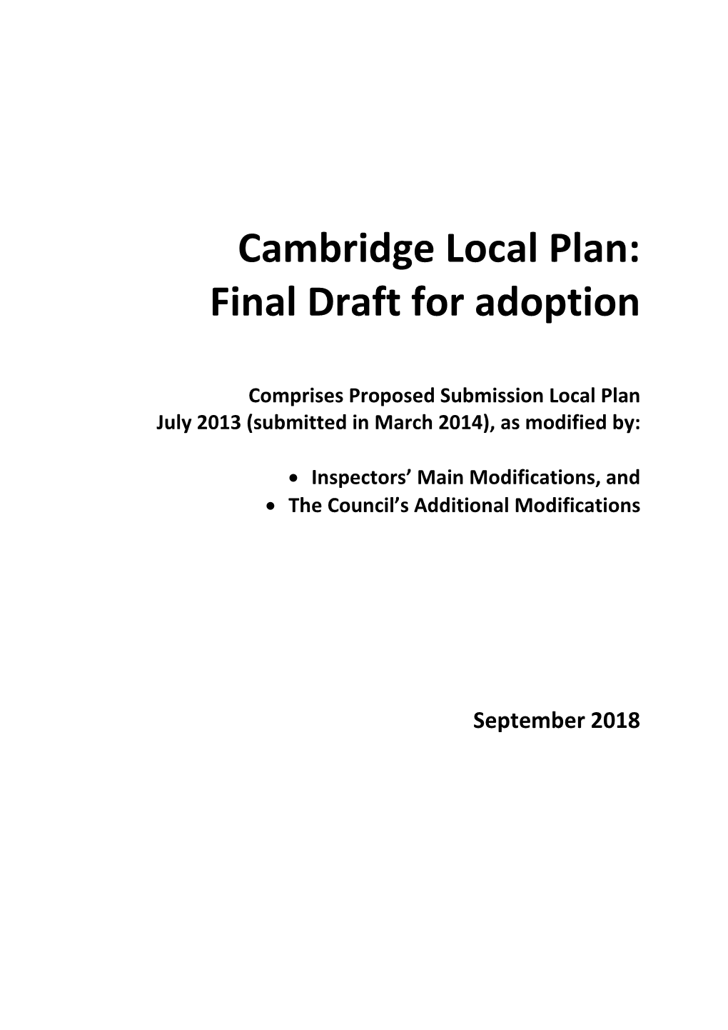 Cambridge Local Plan: Final Draft for Adoption