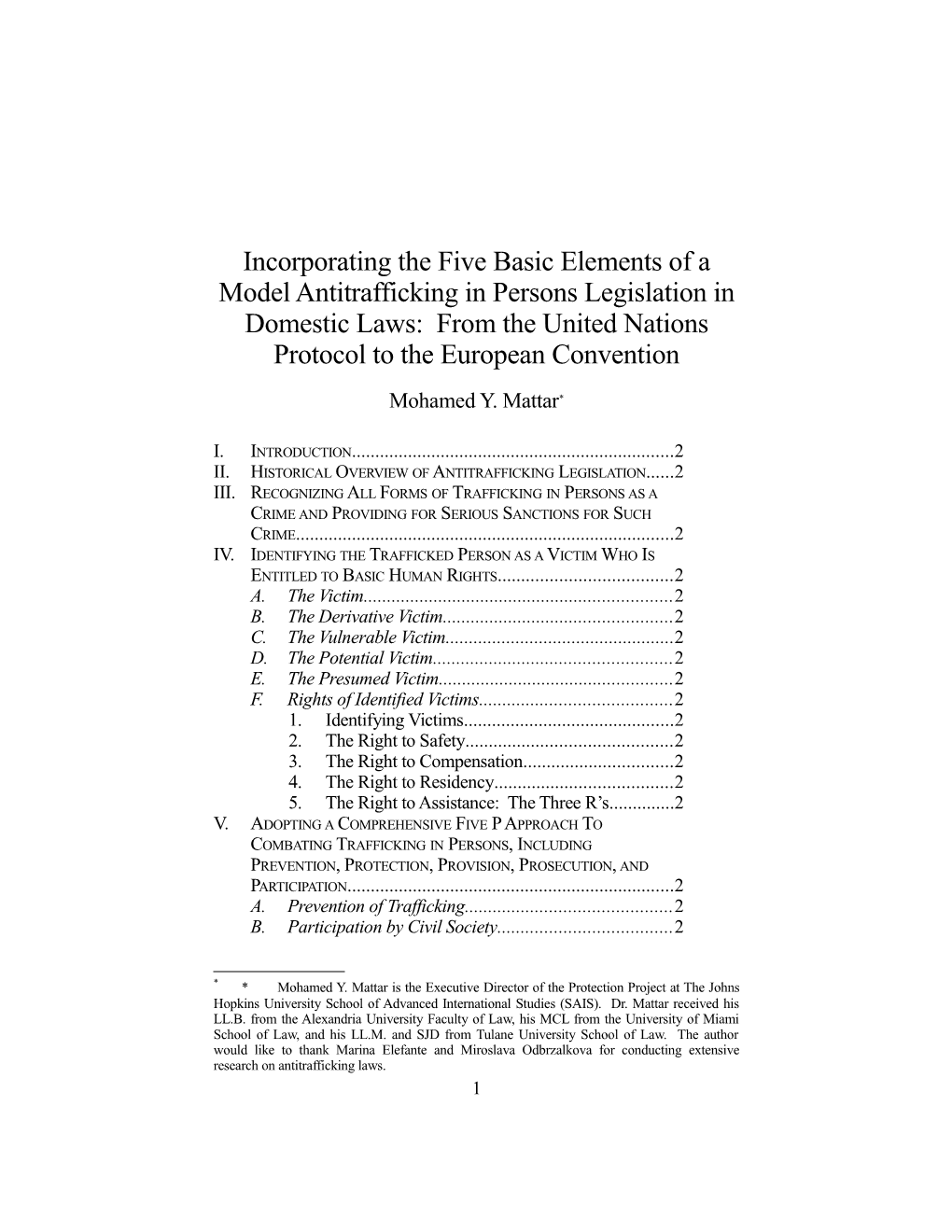 Incorporating the Basic Five Elements of a Model Anti-Trafficking in Persons Legislation