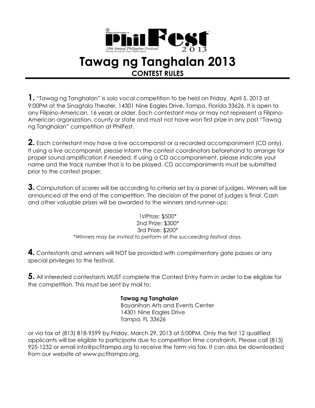 Tawag Ng Tanghalan 2013 CONTEST RULES