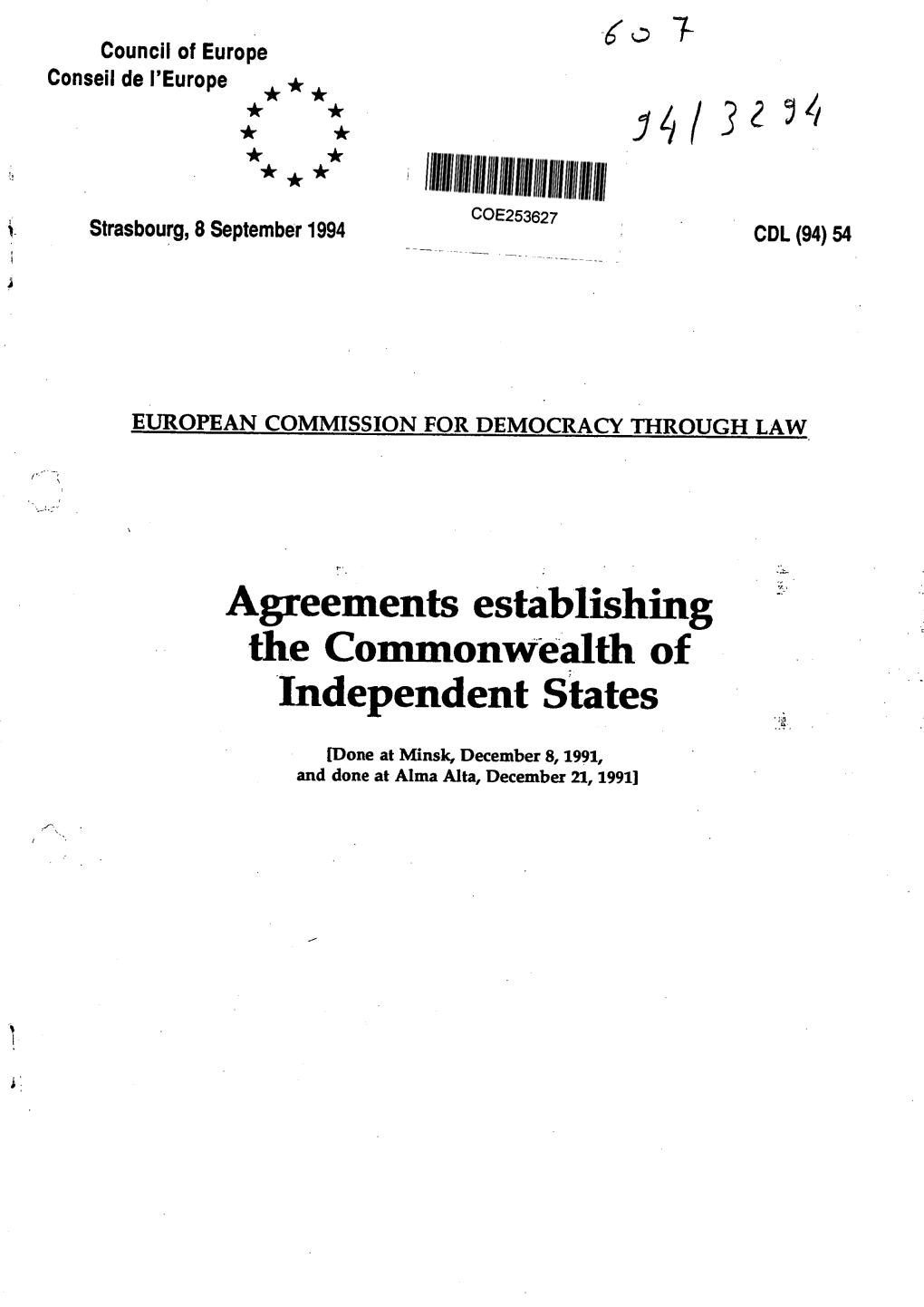 Agreements Establishing the Commonwealth of Independent States