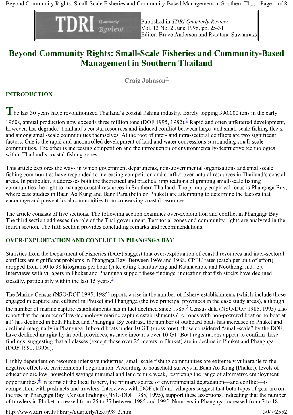 Small-Scale Fisheries and Community-Based Management in Southern Thailand
