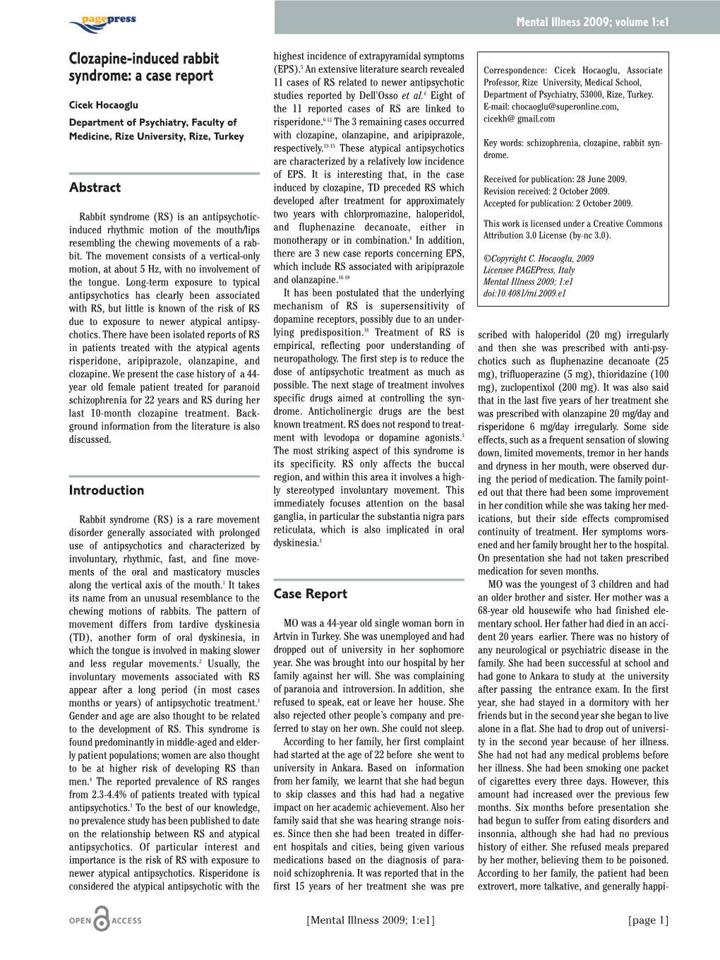 Clozapine-Induced Rabbit Syndrome