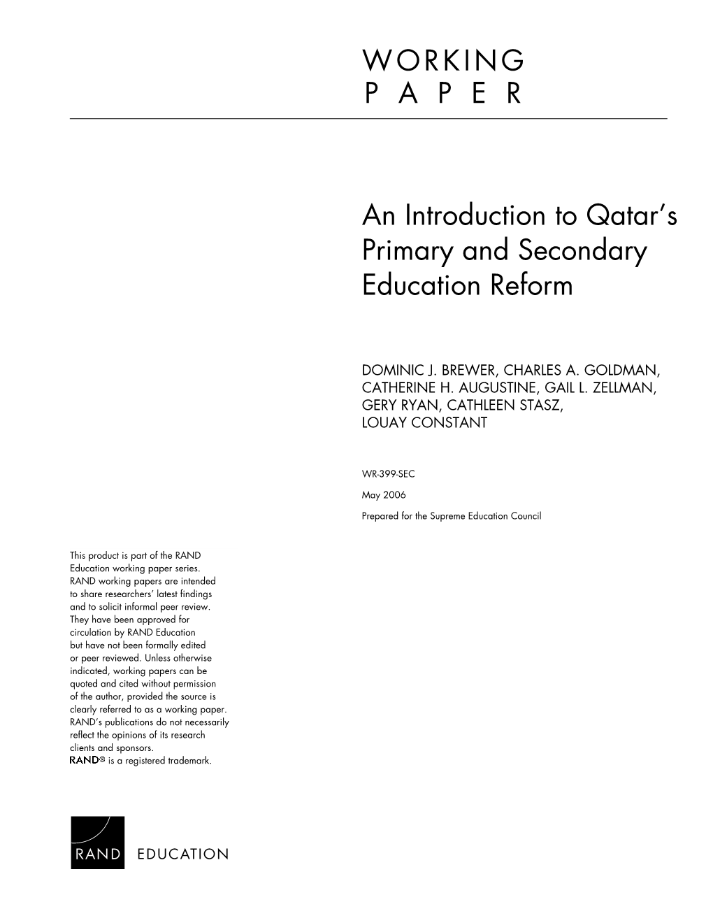 An Introduction to Qatar's Primary and Secondary Education Reform