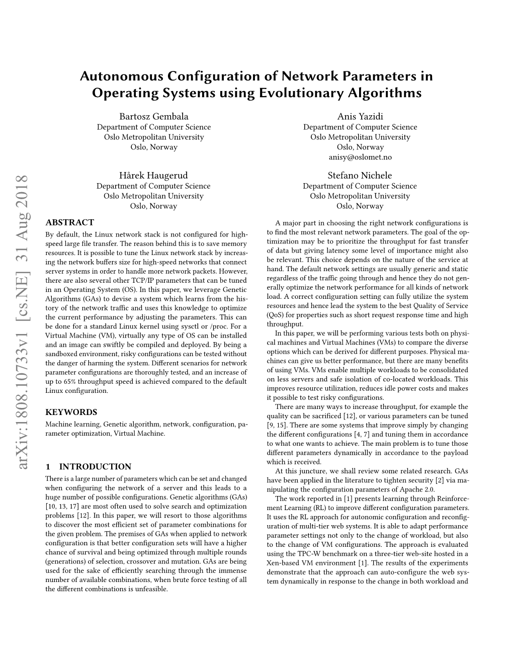 Autonomous Configuration of Network Parameters in Operating Systems Using Evolutionary Algorithms