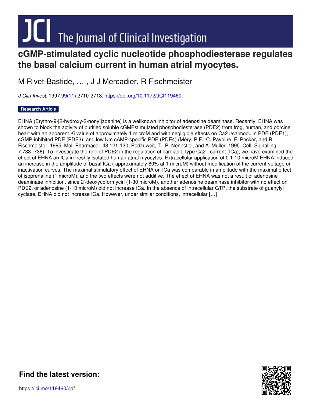 Cgmp-Stimulated Cyclic Nucleotide Phosphodiesterase Regulates the Basal Calcium Current in Human Atrial Myocytes