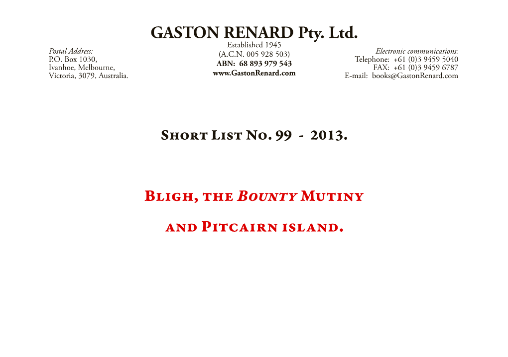 GASTON RENARD Pty. Ltd. Bligh, the Bounty Mutiny and Pitcairn Island