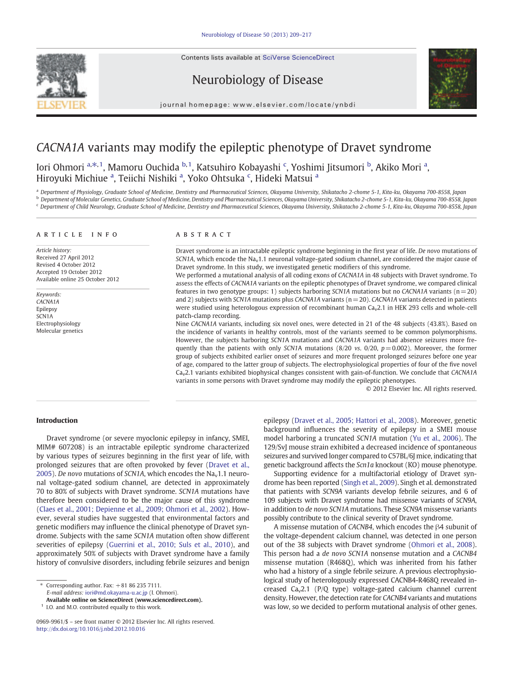 CACNA1A Modifiers of SCN1A