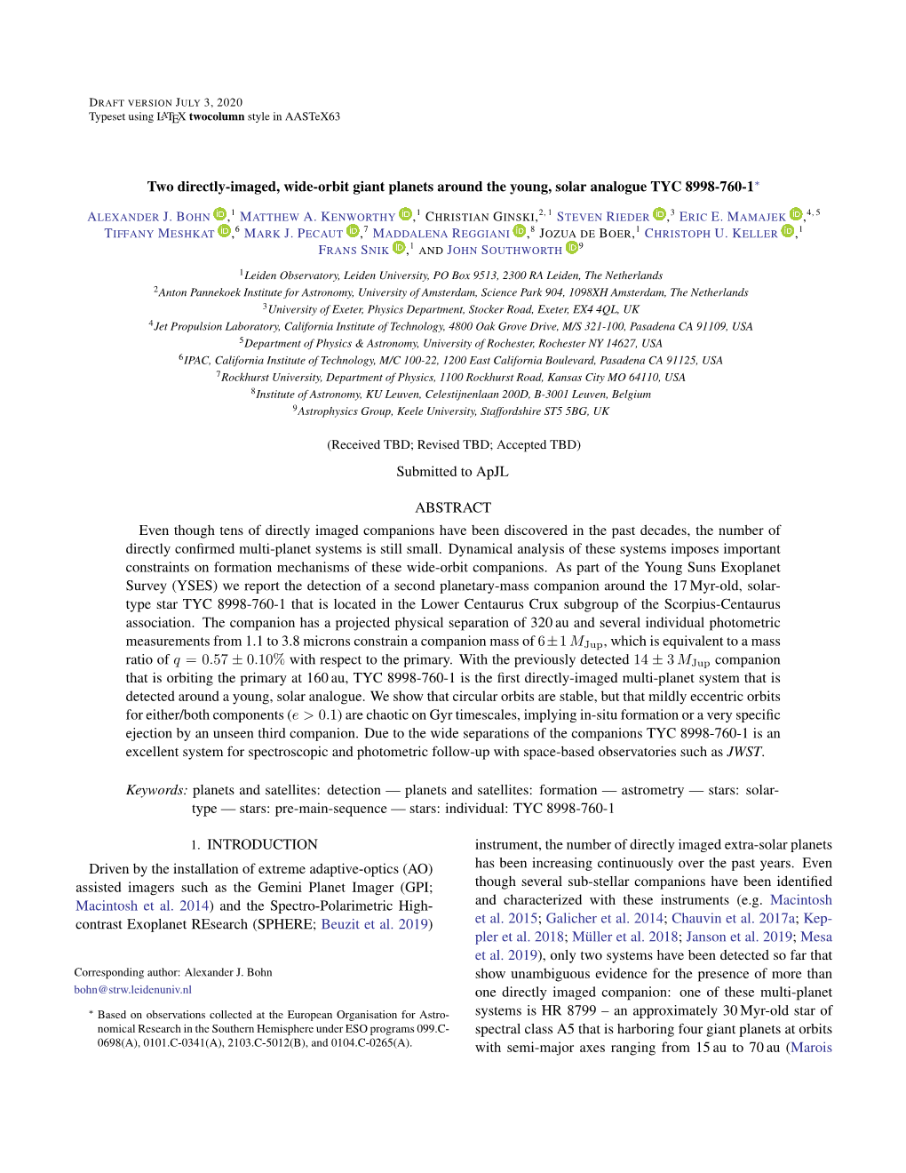 Two Directly-Imaged, Wide-Orbit Giant Planets Around the Young, Solar Analogue TYC 8998-760-1∗