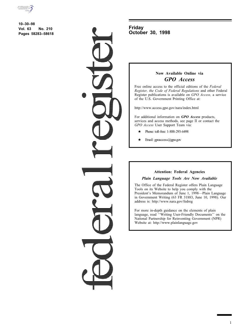 PDF (Adobe Portable Document Format, Including Full Text and All Graphics), E-Mail: Info@Fedreg.Nara.Gov Or SUMMARY (Abbreviated Text) Files