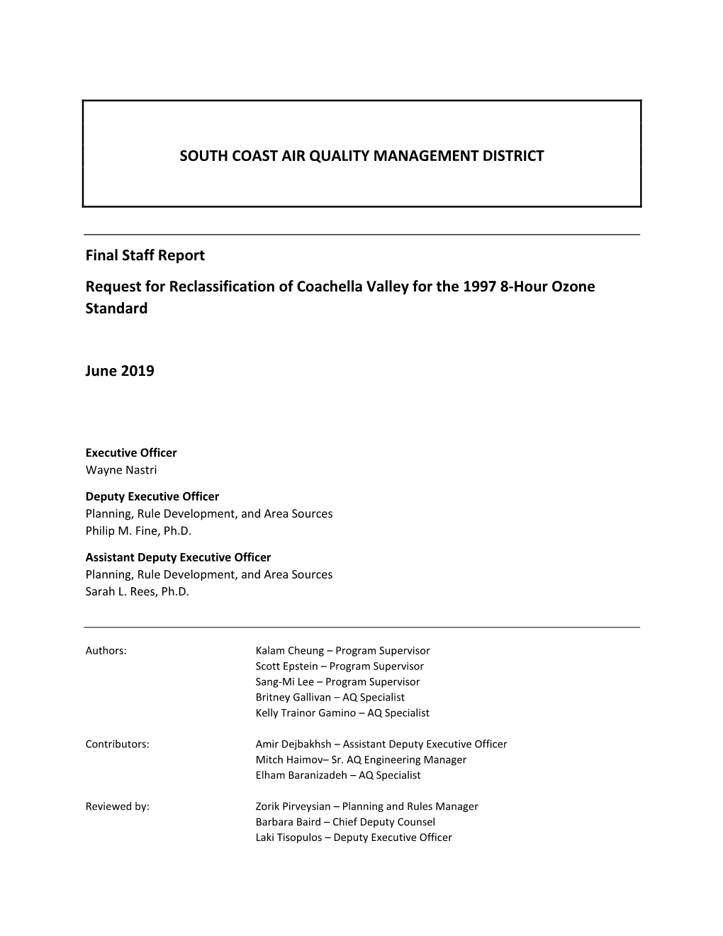 Request for Reclassification of Coachella Valley for the 1997 8-Hour Ozone Standard