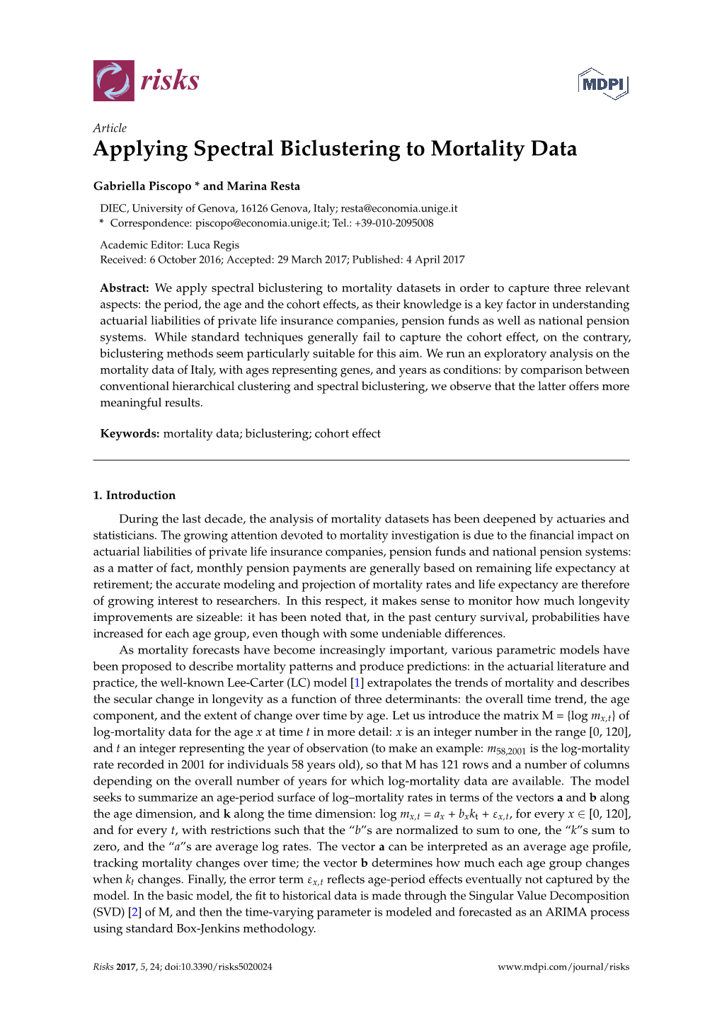 Applying Spectral Biclustering to Mortality Data