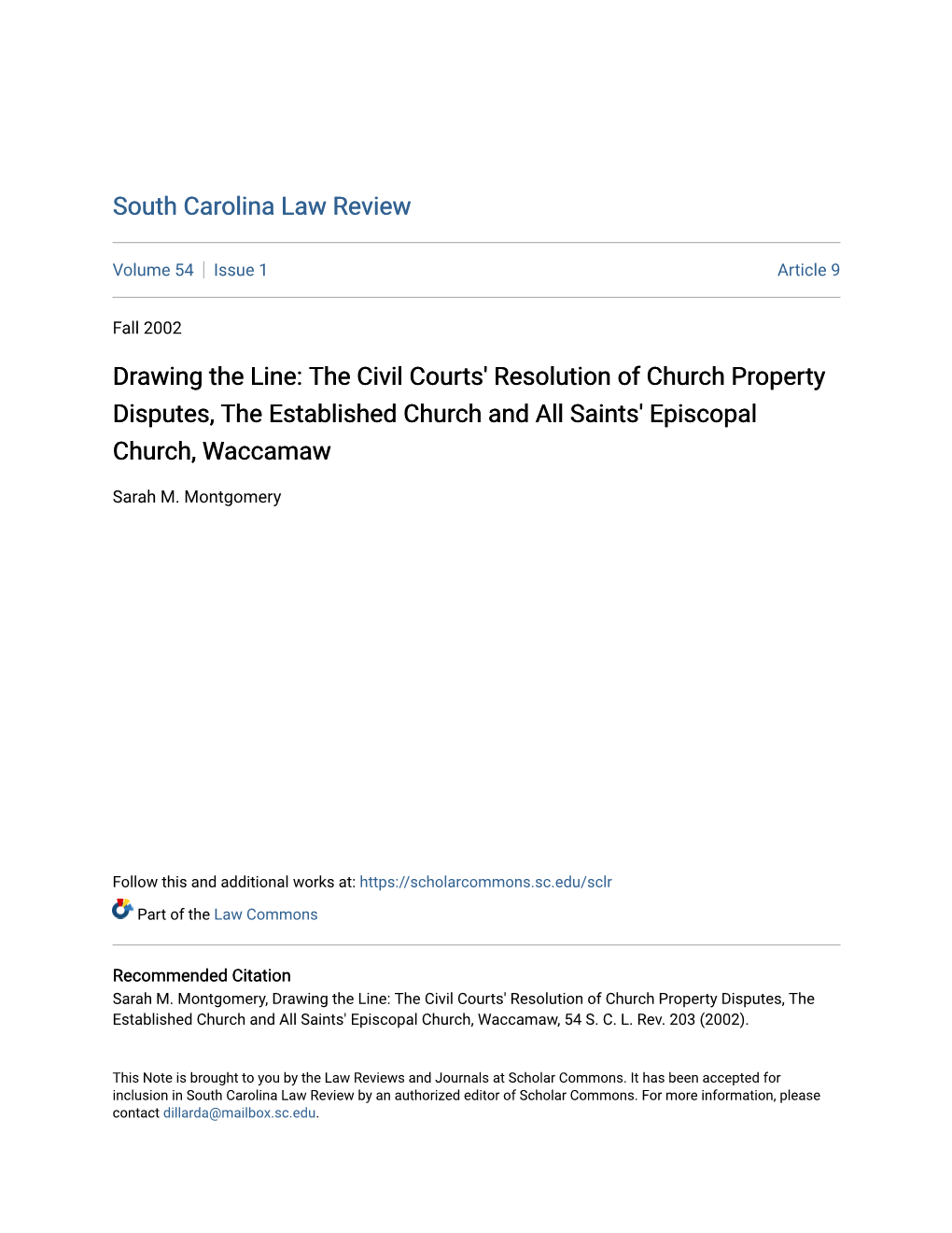 The Civil Courts' Resolution of Church Property Disputes, the Established Church and All Saints' Episcopal Church, Waccamaw
