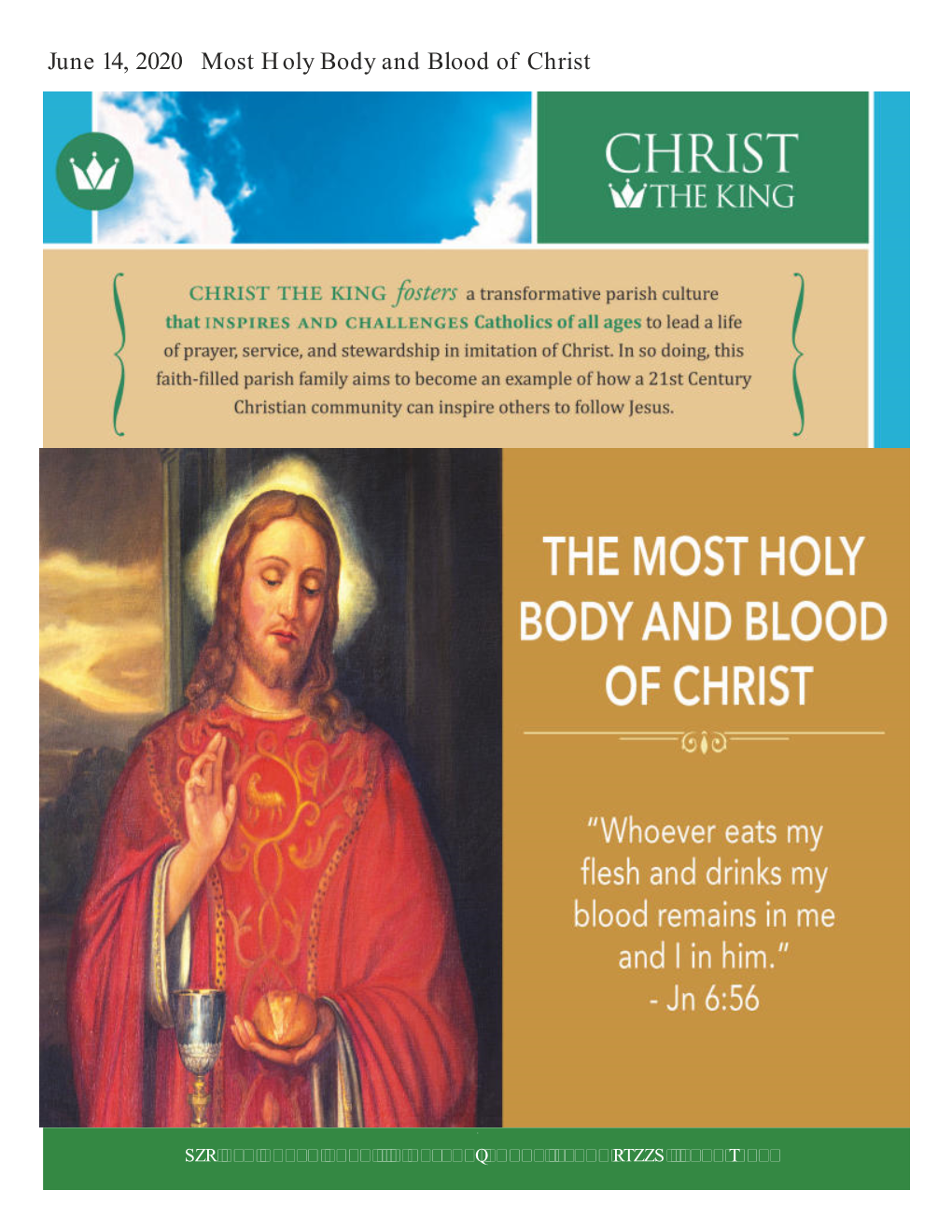 June 14, 2020 Most Holy Body and Blood of Christ