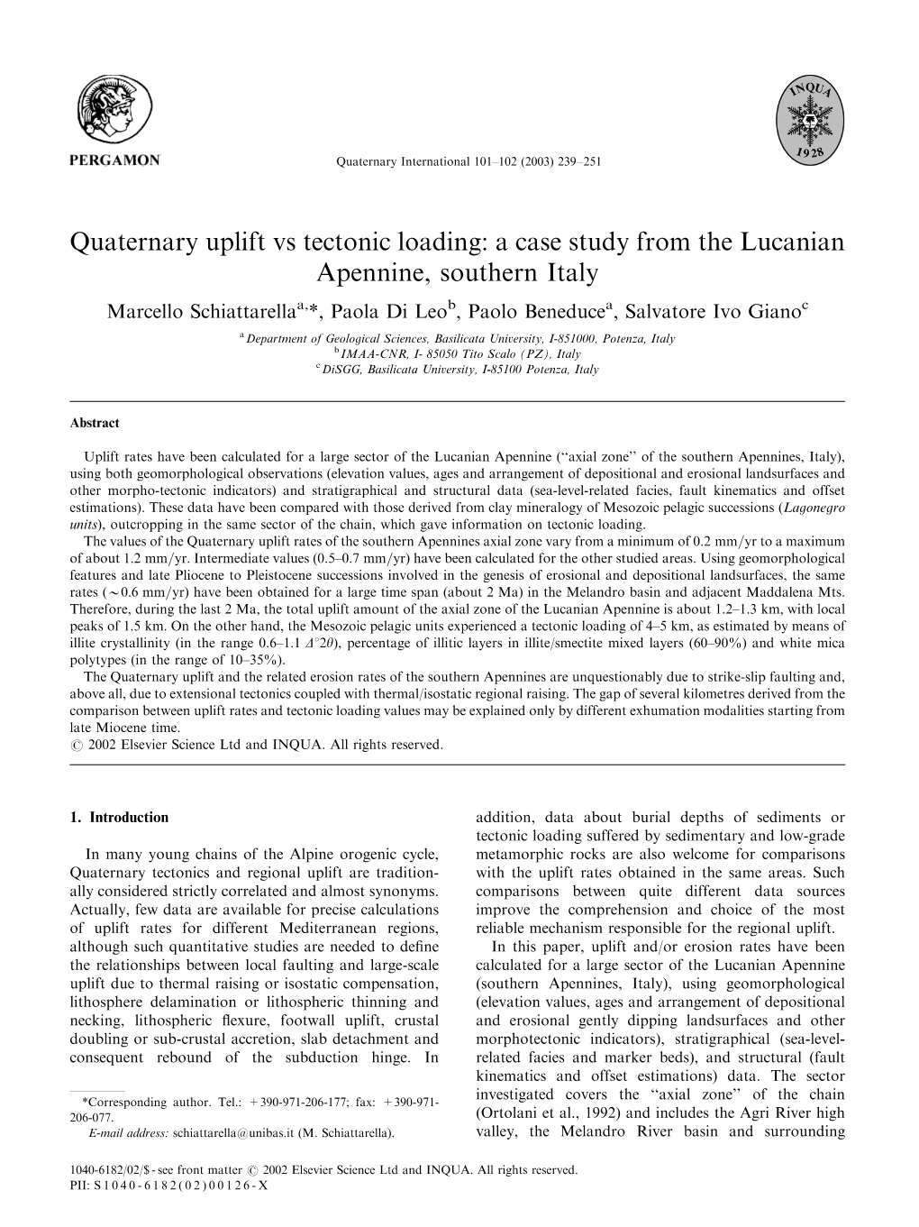 Quaternary Uplift Vs Tectonic Loading: a Case Study from the Lucanian