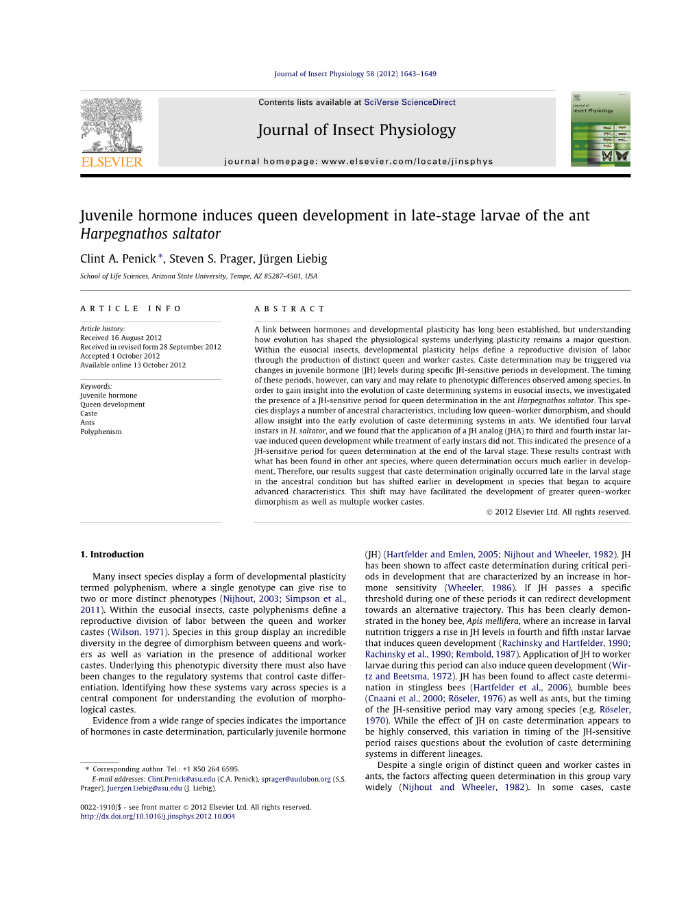Journal of Insect Physiology 58 (2012) 1643–1649