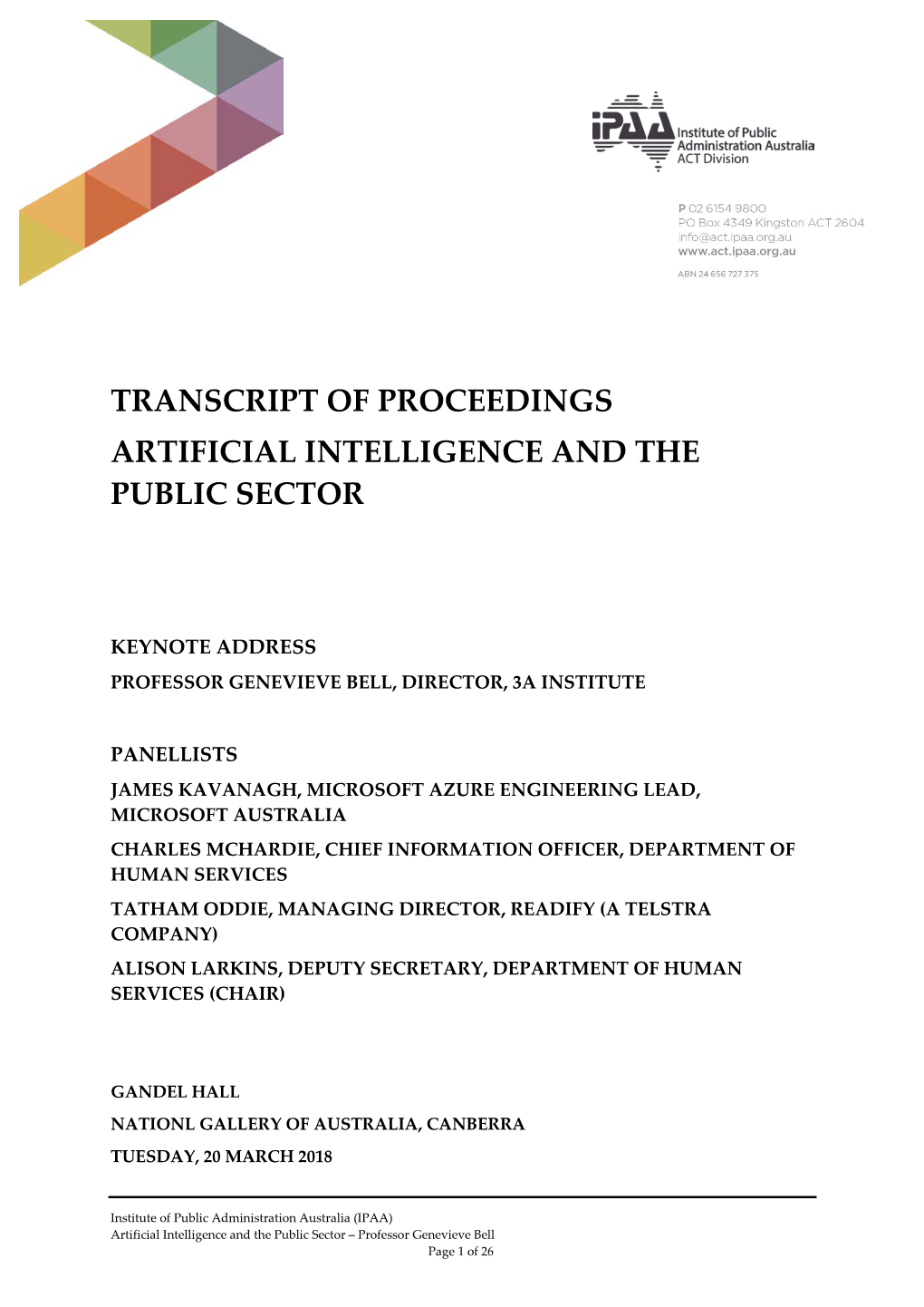 Transcript of Proceedings Artificial Intelligence and the Public Sector