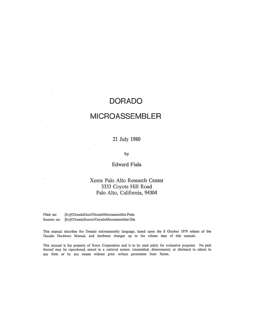 Dorado Microassembler Edward R