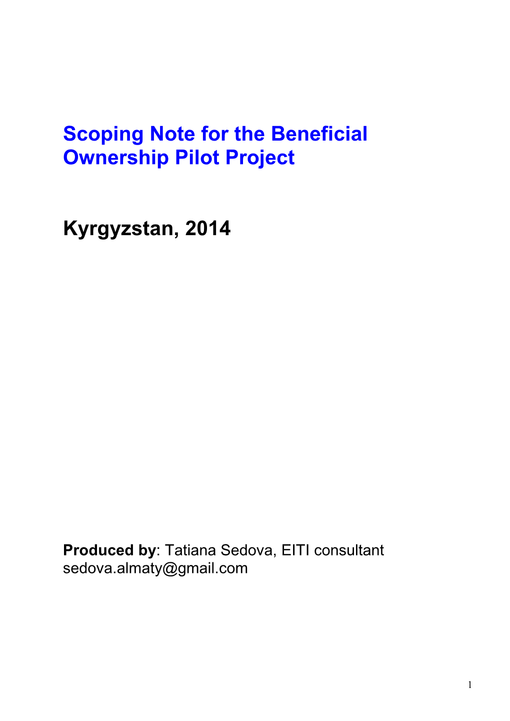 Scoping Note for the Beneficial Ownership Pilot Project Kyrgyzstan, 2014