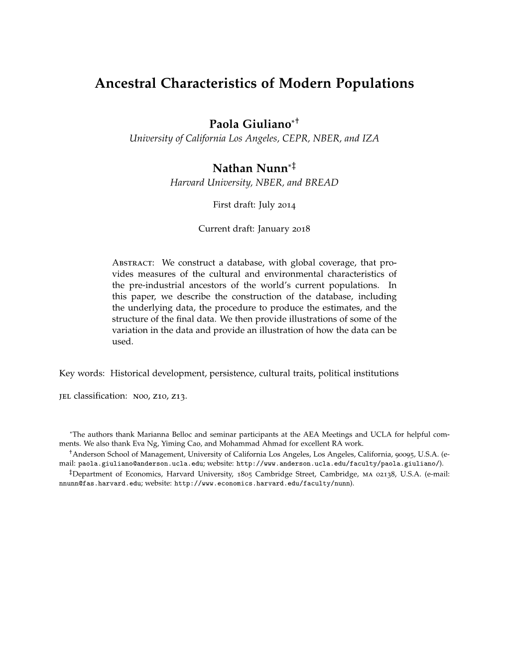 Ancestral Characteristics of Modern Populations